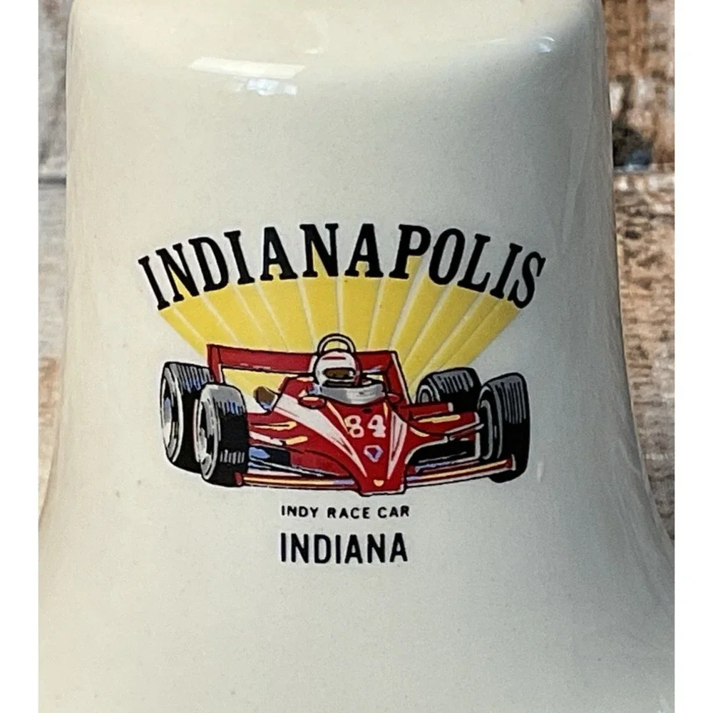 Vintage Indianapolis Indy Race Car Indiana Porcelain Hand Bell
